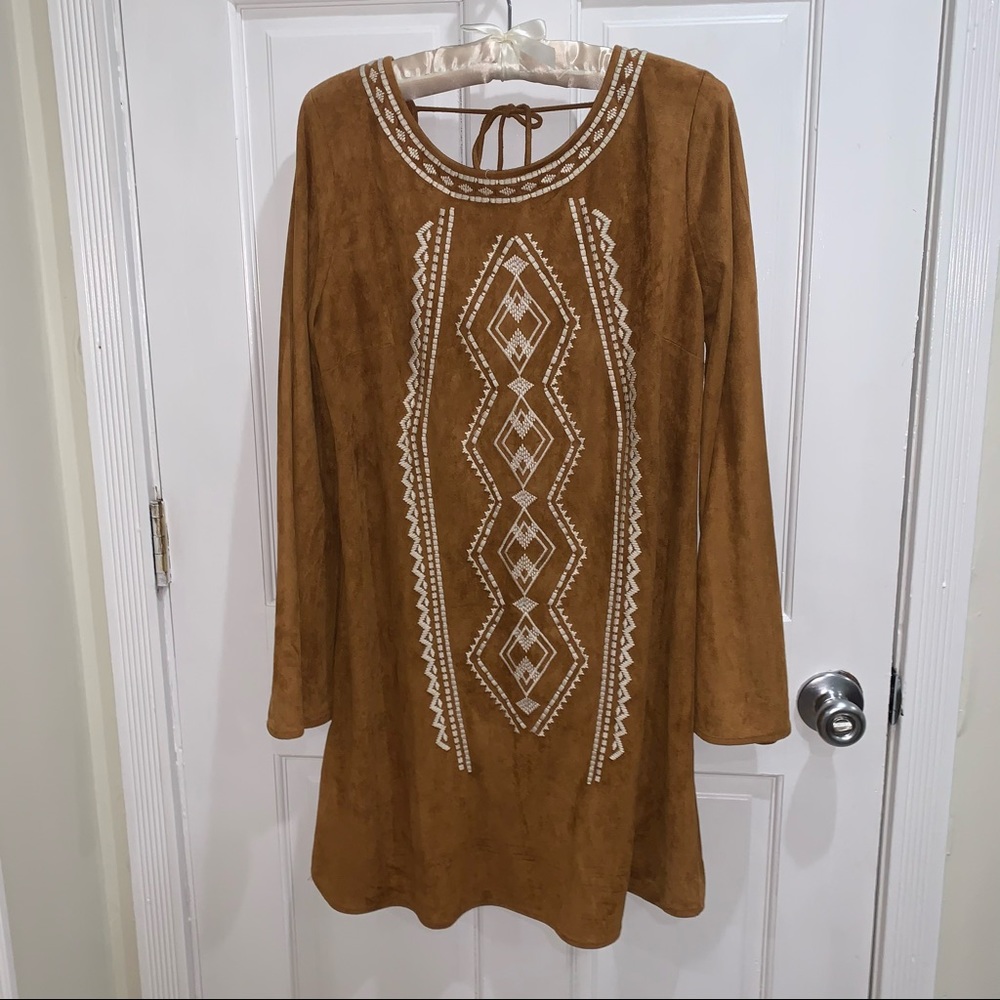Suede, tan, Aztec print dress :)